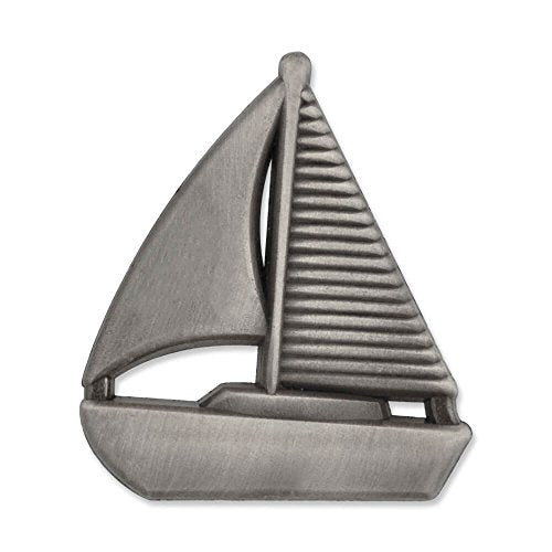 Beach & Ocean Lapel Pins - Gold & Silver Sea Life, Nautical & Tropical Designs - color: Antique Silver Nautical Sailboat, size: 1 Piece