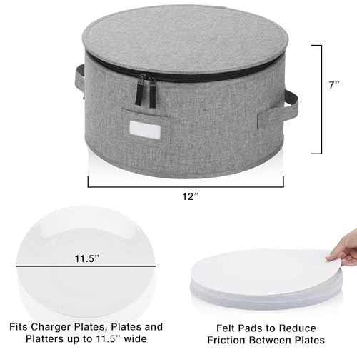 Stack Store Plus More China Storage Container for Dinner Plate - Fit plates up to 11.5" W - Includes 12 Thick Felt Dividers. Hard Shell and Stackable with Padded Interior - style: Dinner Plate Case