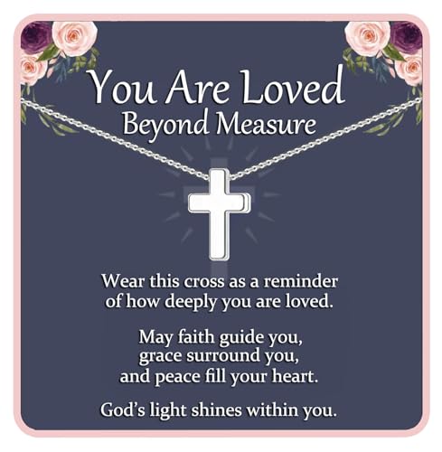 Dainty Cross Necklace for Women Teen Girls Meaningful Christian Faith Gifts - style: You Are Loved - Silver Cross