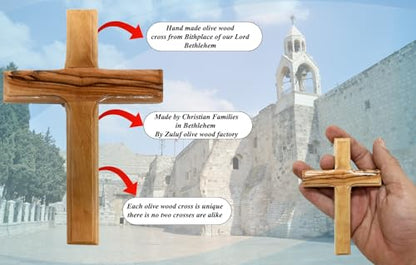 Zuluf Bethlehem Olive Wood Wall Cross | 4.7" Handmade Christian & Catholic Decor Christmas Wall Hanging Gift | Religious Spiritual Jesus Small Wooden Cross for Wall Decor cruz de madera pequeña - size: 4.7"L x 3"W