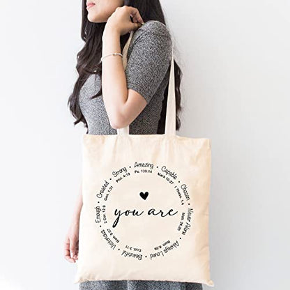 TSIIUO Women's You are Inspiration Canvas Tote Bag Funny Bible Verse Cute Graphic Reusable Shopping Canvas Bag - color: White