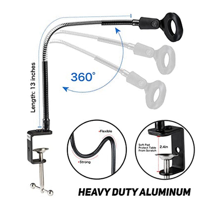 13-Inch Flexible Gooseneck Mic Stand with Phone Holder and Clamp - size: 13INCHS