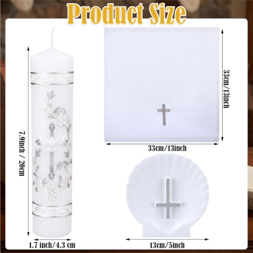 Lyrow Baptism Candle Set Complete Christening Gift Kit with Shell, Candle & Towel, Silver Communion for Baptism, First Holy Communion, Catholic Sacraments