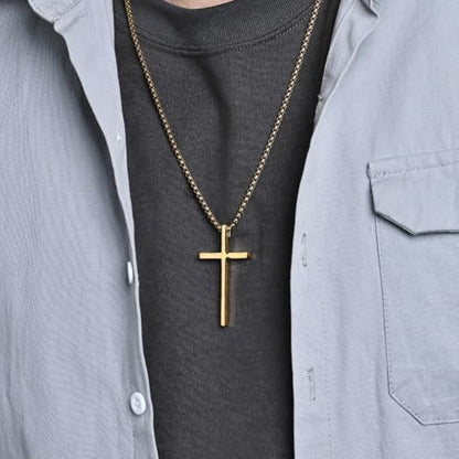 Cross Necklace for Men,Stainless Steel Christian Pendant Jewelry - color: C-gold-60cm chain