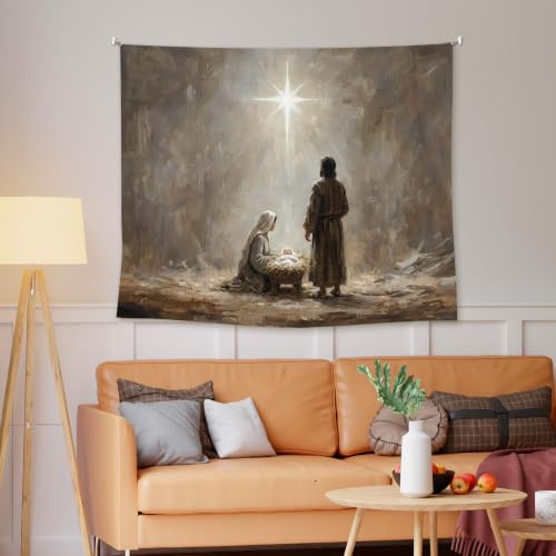 EGBTL Christian Jesus Nativity Christmas Wall Tapestry, Religious Nativity Scene Xmas Tapestry for Home, Winter Christmas Tapestries Wall Hanging Decor for Bedroom Living Room 50x60 Inches - color: Christmas8