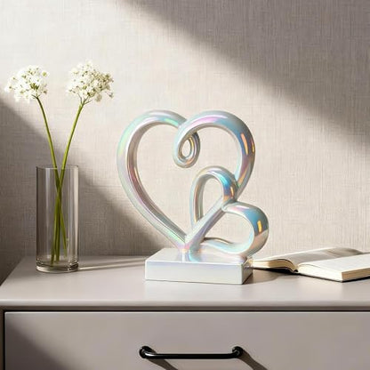 Anniversary Wedding Couples Gift Rainbow Hearts Resin Statue Decor - color: Rainbow