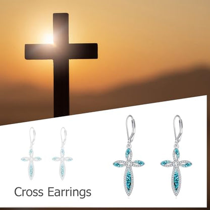 Cross Earrings 925 Sterling Silver Dangle Earring Gifts for Women - style: b-Turquoise