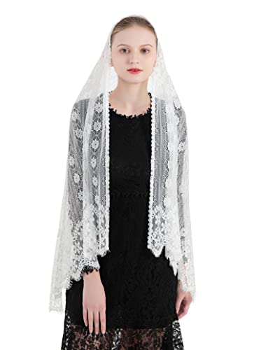 PAMOR Women Chapel Veil Rectangular Mantilla Wrap Shawl Scarf Head Covering Catholic Veils for Church - color: White