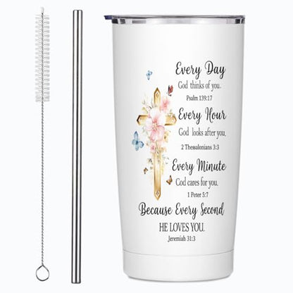 Christian Gifts for Women 20oz Stainless Steel Tumbler with Lid and Straw - color: Multi 1371