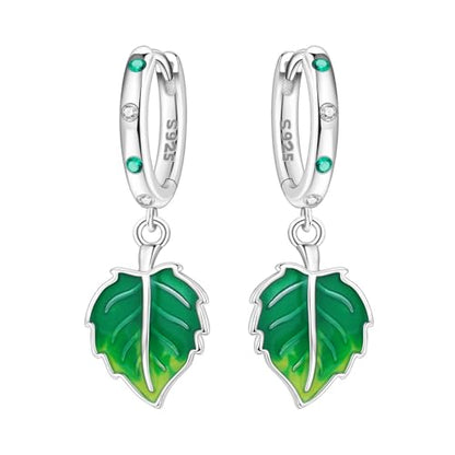 925 Sterling Silver Drop & Dangle Earrings for Women,Butterfly Dragonfly and Bee|Flower and leaf Earrings, Suitable for Sensitive Ears Fashion Jewelry Gift- Hypoallergenic Earrings - color: Green leaf