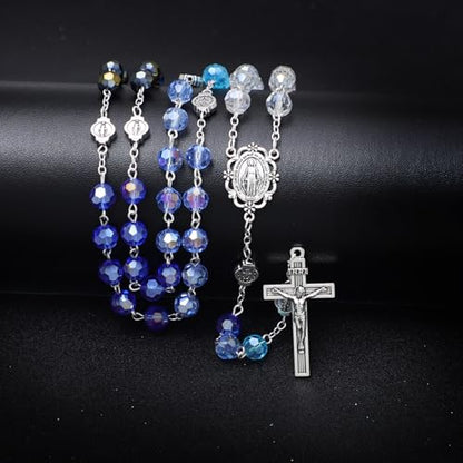 KOMI Crystal Rosary Beads with Jesus Crucifix, Catholic Necklace for Women First Communion Rosarios Wedding Rosary with Velvet Bag - style: 8MM-A