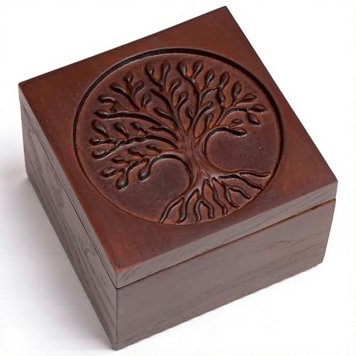Hand-Carved Tree of Life Wooden Jewelry Box, Keepsake Storage Box for Men - color: KAT- KL Tree Of Life Keepsake Box