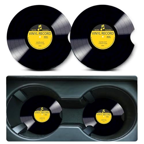 2 Pack Retro Vinyl Record Car Cup Holder Coasters Universal Neoprene Mat - color: CD