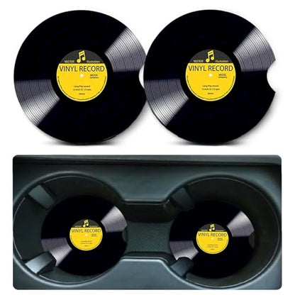 2 Pack Retro Vinyl Record Car Cup Holder Coasters Universal Neoprene Mat - color: CD