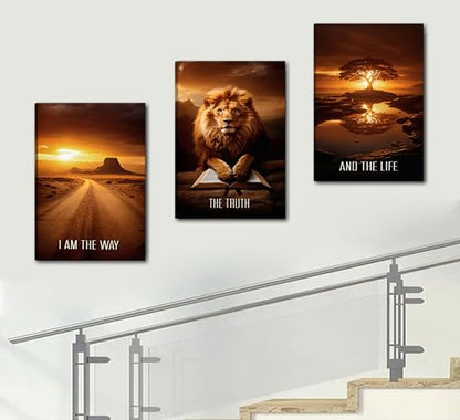 Framed 3 Pcs Christian Faith Canvas Prints Wall Art 12x16 Inches - color: brown, size: 12x16Framed