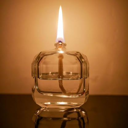 2Pcs Small Refillable Clear Glass Oil Lamp Unscented Candles for Fine Dining | Restaurants or Home Cotton Wick and Holder Included - color: Polygon/2pcs