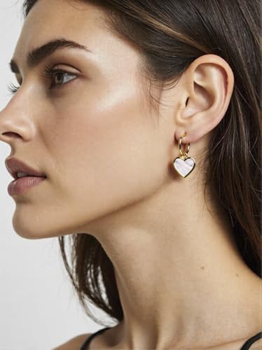 Natural White Sea Shell Long Pendant Earrings for Women Iridescent Elegant 18K Gold-Plated Titanium Steel Jewelry Minimalist & Unique - color: 4023-Gold