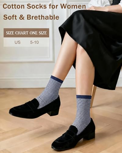 6 Pairs Crew Socks for Women, Soft Cute Funny Cotton Socks - color: Nautical Diary
