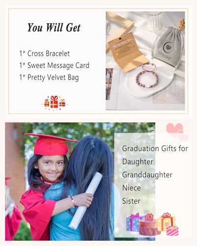 UPROMI Cross Bracelet for Girls Baptism Communion Confirmation Gifts, Kindergarten/Preschool/5th Grade/8th Grade Graduation Gifts - style: Kindergarten Grad