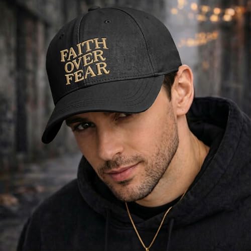 Faith Over Fear Hat for Men Women Embroidered Adjustable Cotton Christian Jesus Religious Faith Baseball Cap - color: Black