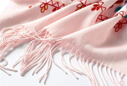 Urban CoCo Embroidered Scarf for Women, Tassel Shawl, Soft Lightweight Wrap - color: Pink