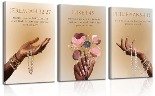 FKRYTYB 3Pcs Black Girl Christian Bible verses Wall Art 12x16in - color: Scripture, size: 16L"X12W" Canvas
