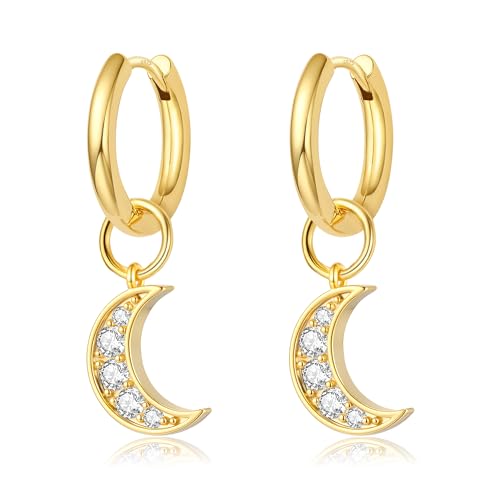 DAILY VIBES Cute Butterfly Star Cross Heart CZ Dangle Earrings for Women - color: Gold Moon CZ