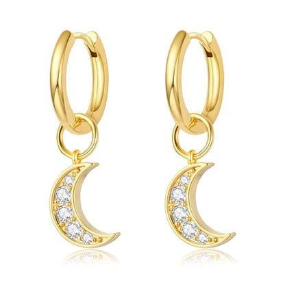 DAILY VIBES Cute Butterfly Star Cross Heart CZ Dangle Earrings for Women - color: Gold Moon CZ