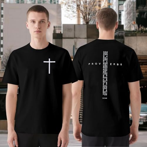 Christian Jesus Faith Shirts for Men Religious Cross Bible Verse T-Shirt - color: Black, size: Medium