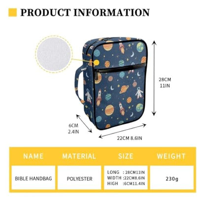 Coldinair Cartoon Bible Covers Bag for Kids,Outer Space Astronaut Carrying Book Case Church Bag Bible Holder with Handle and Zippered Pocket - color: Cartoon Outer Space Astronaut