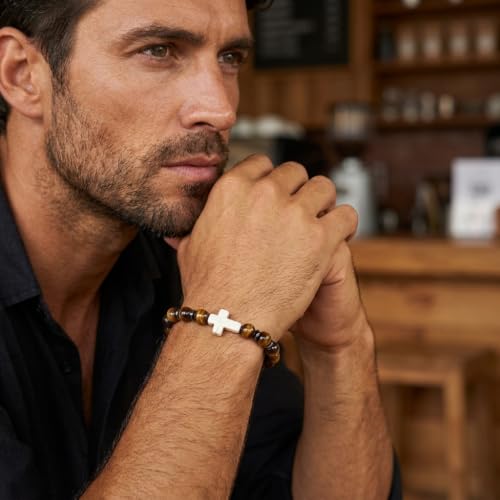 Cross Birthstone Gemstone Beaded Stretch Protection Bracelet for Man Woman, Handmade Healing Stone Chakra Beads Elastic Bracelets Accessories Fashion Jewelry Gift. - color: Cross Tiger Eye Bead