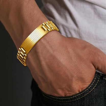 P. BLAKE American Flag Bible Verse Bracelet for Men, Stainless Steel Engraved Scripture Bracelet Christian Religious Christmas Birthday Jewelry Gifts - color: Gold, size: Joshua 1:9