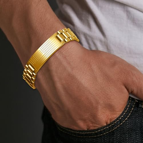 P. BLAKE American Flag Bible Verse Bracelet for Men, Stainless Steel Engraved Scripture Bracelet Christian Religious Christmas Birthday Jewelry Gifts - color: Gold, size: No Bilble Verse
