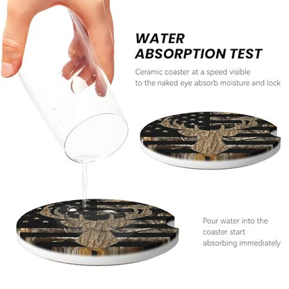 Deer Camouflage Car Cup Holder Coasters 2 Pack 2.63" for Women - color: Brown