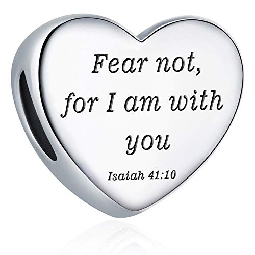 Heart Charm Fit Pandora Charms Bracelet Christian Bible Verse Charm Prayer Faith Religious Charms Gifts for Women - style: Fear not,for I am with you Isaiah 41:10