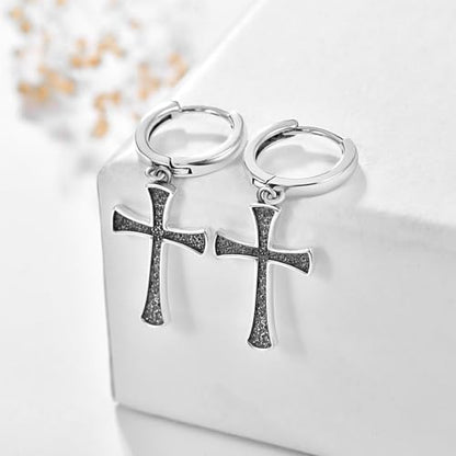 Cross Earrings 925 Sterling Silver Cross Dangle Earrings Christianity Jewelry Gift for Men Women - style: Cross-Silver