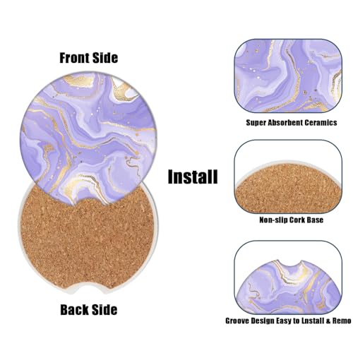 Cup Holders Car Coasters - Purple Marble Absorbent Ceramic Coaster, Drink Cup Holder Coasters, Auto Accessories for Women & Men, Pack of 2 - color: Purple Marble