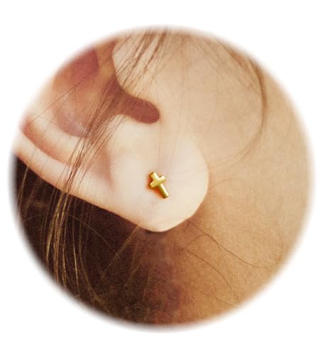 Enticera 14K Gold Stud Earrings for Women 20g Leaf Cross Bar Handmade Flat Back Earrings Hypoallergenic Nap Screw Back Cartilage Earrings Tragus Helix Piercing Jewelry - color: Gold Tone, style: Cross