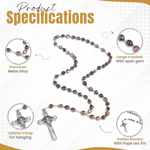 SANCTUM VERITAS Catholic Rosary Necklace | Large Italian Prayer Beads Gift - style: Gray Seed