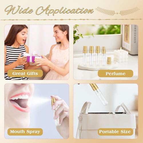 30 Pcs 5ml/0.17oz Mini Spray Bottle Glass Fine Mist Perfume Atomizer Empty Sample Containers with Golden Lids for Travel Cleaning Essential Oils - size: 5 ml