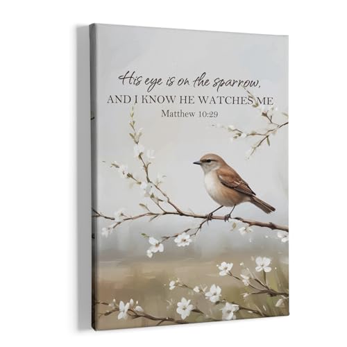 HIWX Christian Bird Wall Decor, Matthew 10:29 Bible Verse Farmhouse Sparrow Bird Branch Framed Canvas Painting Wall Art Decor, Religious Wall Art Home Decoration for Bedroom Living Room Church, 11x14 - color: Christ bird, size: 11"L x 14"W