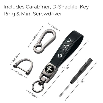 Christian Cross Leather Keychain for Men – Christian Gift for Dad Husband Son - color: Black – Man of God