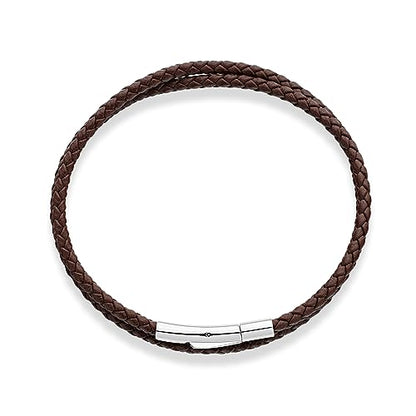 Miabella Genuine Italian Double Wrap Braided Leather Bracelet for Men Women, Stainless Steel Clasp, Made in Italy - color: Brown, size: Small - 7" Length