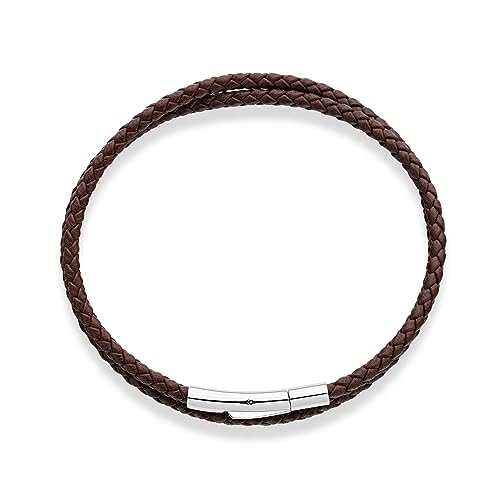 Miabella Genuine Italian Double Wrap Braided Leather Bracelet for Men Women, Stainless Steel Clasp, Made in Italy - color: Brown, size: Medium - 8" Length
