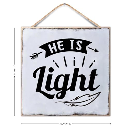 He Is Light Wood Plaque Funny Bible Verse Hanging Wooden Sign Rustic Custom Sign Living Room Farmhouse Front Door Entryway 12x12 Inch Christian Religious Gifts - color: Wooden Color-style-7