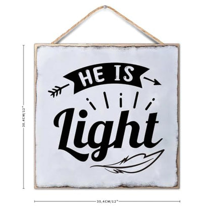 He Is Light Wood Plaque Funny Bible Verse Hanging Wooden Sign Rustic Custom Sign Living Room Farmhouse Front Door Entryway 12x12 Inch Christian Religious Gifts - color: Wooden Color-style-7