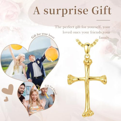 14K Gold Plated Cross Pendant Necklace Christian Jewelry Religious Gift - color: C01-Rib Cross Gold