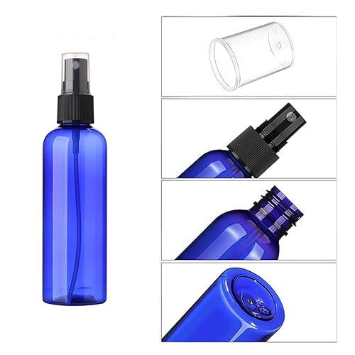 SINIDE Empty Spray Bottles 100 ml/3.4 oz, Blue Plastic Fine Mist Mini Travel Bottle Set, Portable Refillable Makeup Sprayer Containers for Perfume, Liquids, Aromatherapy, Cleaning Solution (4 Pack) - color: 100 ML 4 Pack (Blue)