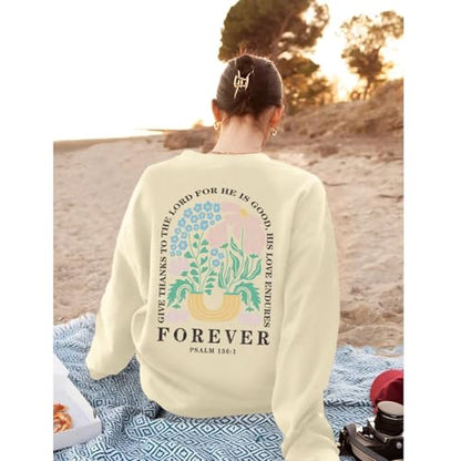 KEEVICI Women Christian Jesus Faith Sweatshirts Bible Verse Flower Floral Sweatshirt Religious God Graphic Oversized Hoodie - color: Apricot, size: Medium