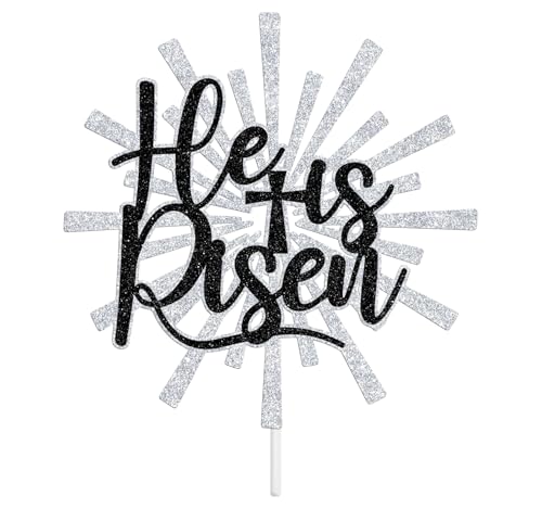 He is Risen Cake Topper, Jesus Easter Cake Décor, Religious Cross Cake Decoration, Easter Party Decorations Supplies, Silver Glitter